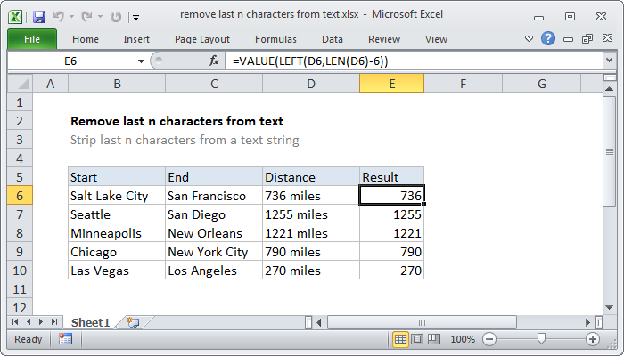 Excel formula Remove characters from right Exceljet